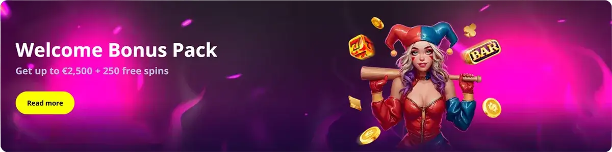 Welcome Bonus Pack, Get up to €2,500 + 250 Free Spins in App